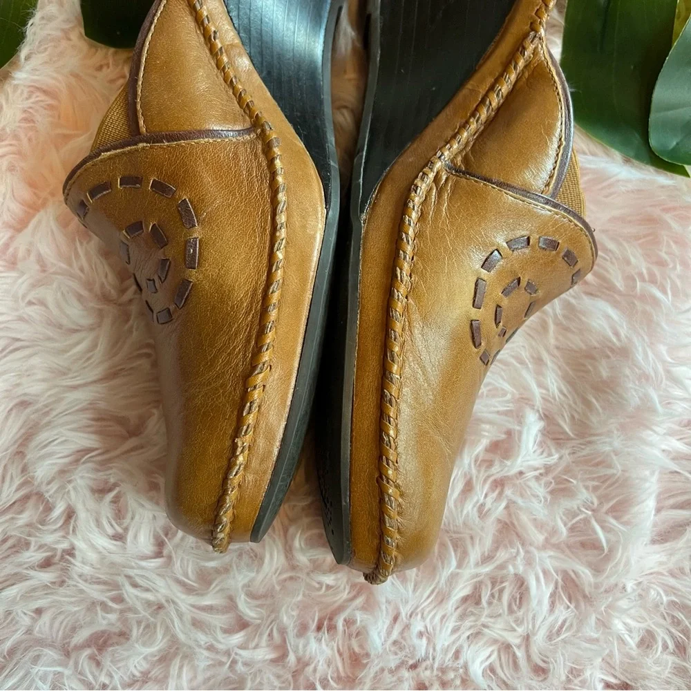 Clarks Artisan Collection Tan Brown Leather Slip On Wedge Clogs Mules Sz 9.5 M